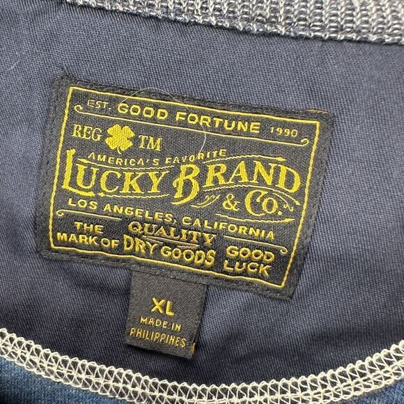 Lucky Brand Sweater Adult XL Blue Gray Henley Colorblock Sweatshirt Heather Mens - Picture 5 of 9